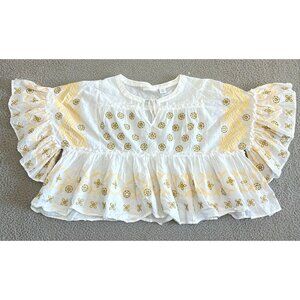 PURE Collection Embroidered‎ Blouse Beaded Boho Tiered Peasant Ruffled